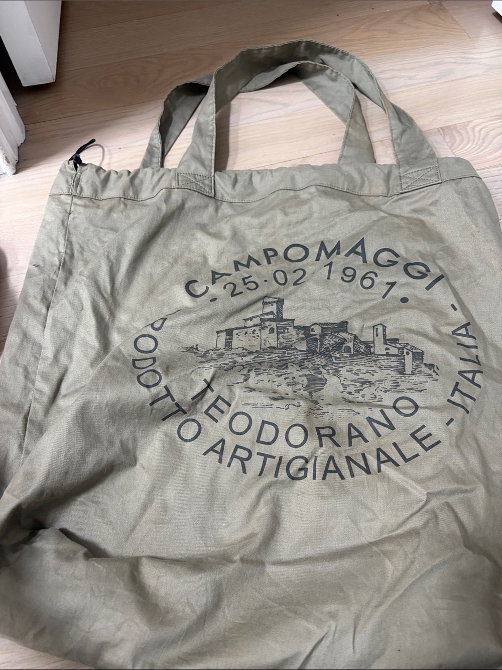 Campomaggi Olive Canvas Tote with Brown Leather Trim and Stud Accents - Picture 2 of 9